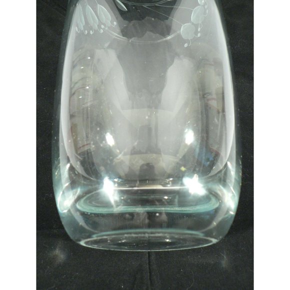 Vase Etched Cylinder Clear Crystal Floral Design Vintage 10.75" - Picture 5 of 13